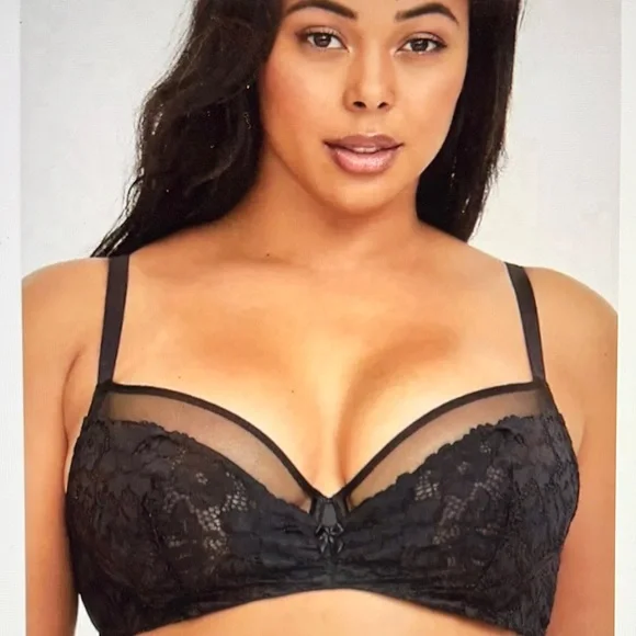 Torrid Curve Black Floral Lace Nude Full Coverage Balconette Bra NWOT - Picture 1 of 14